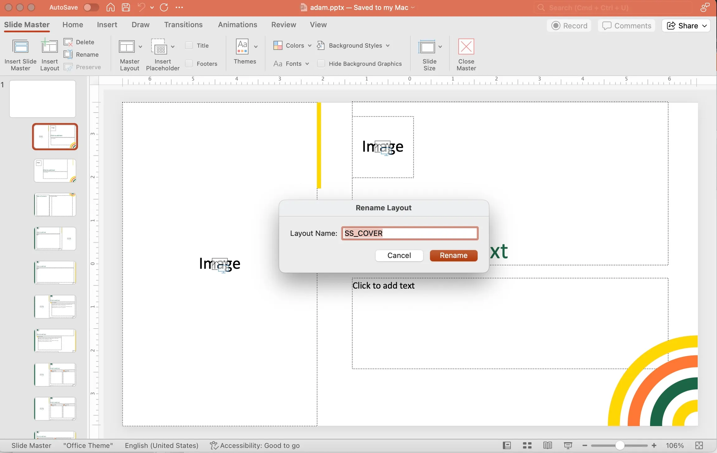 PowerPoint Layout Rename Dialog